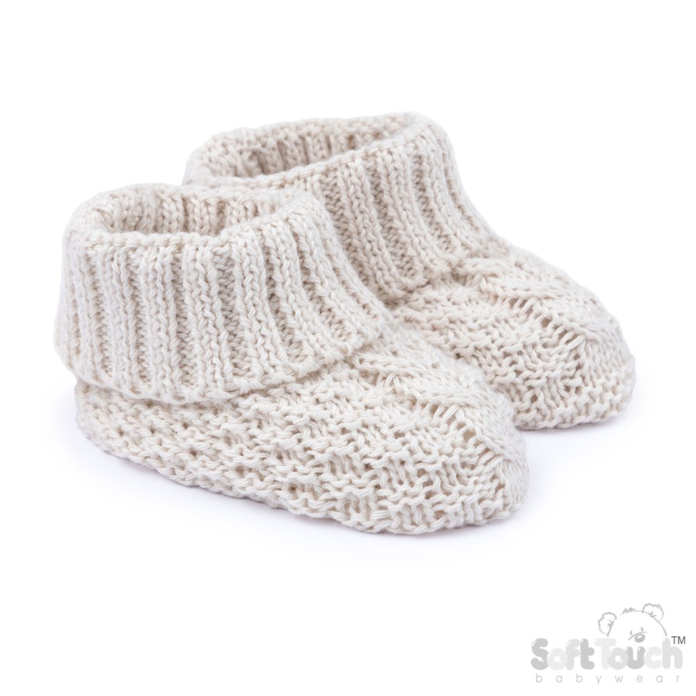 B460-OA: Oatmeal Cotton Knitted Bootees B460-OA: Oatmeal Cotton Knitted Bootees